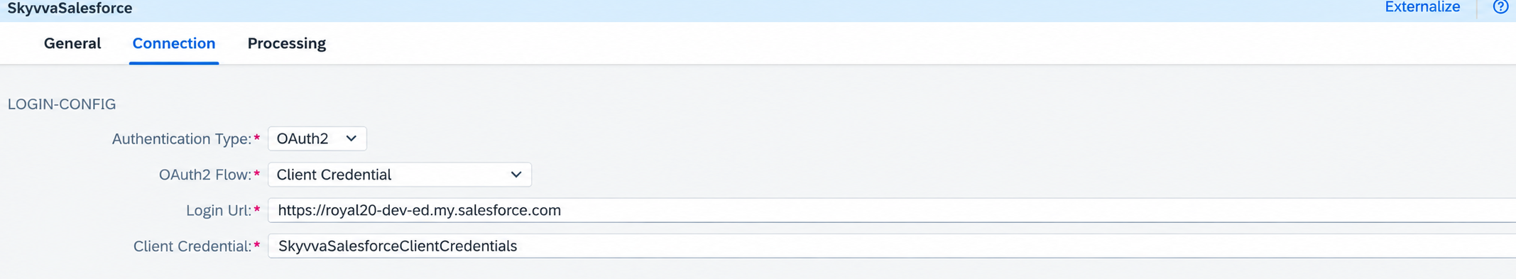 Connection tab with Client Credential selected
