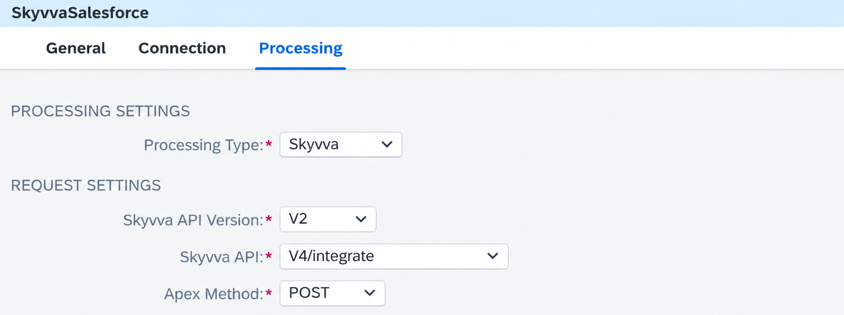 Receiver Processing tab